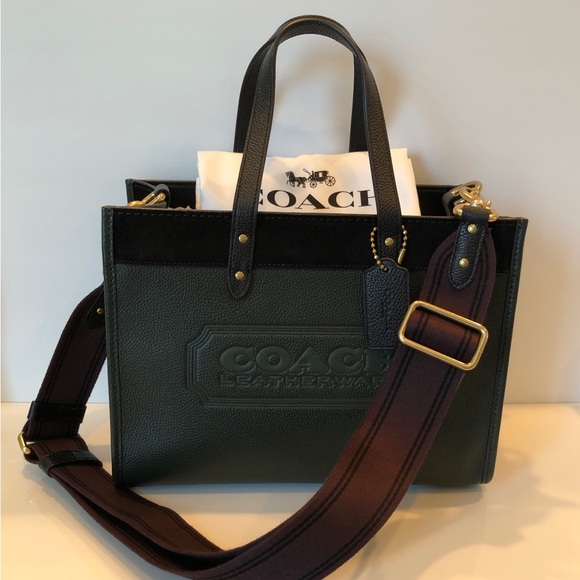 NWT Coach Leather Field Tote 30 In Colorblock With Coach Badge-Amazon Green Mult - Picture 4 of 12